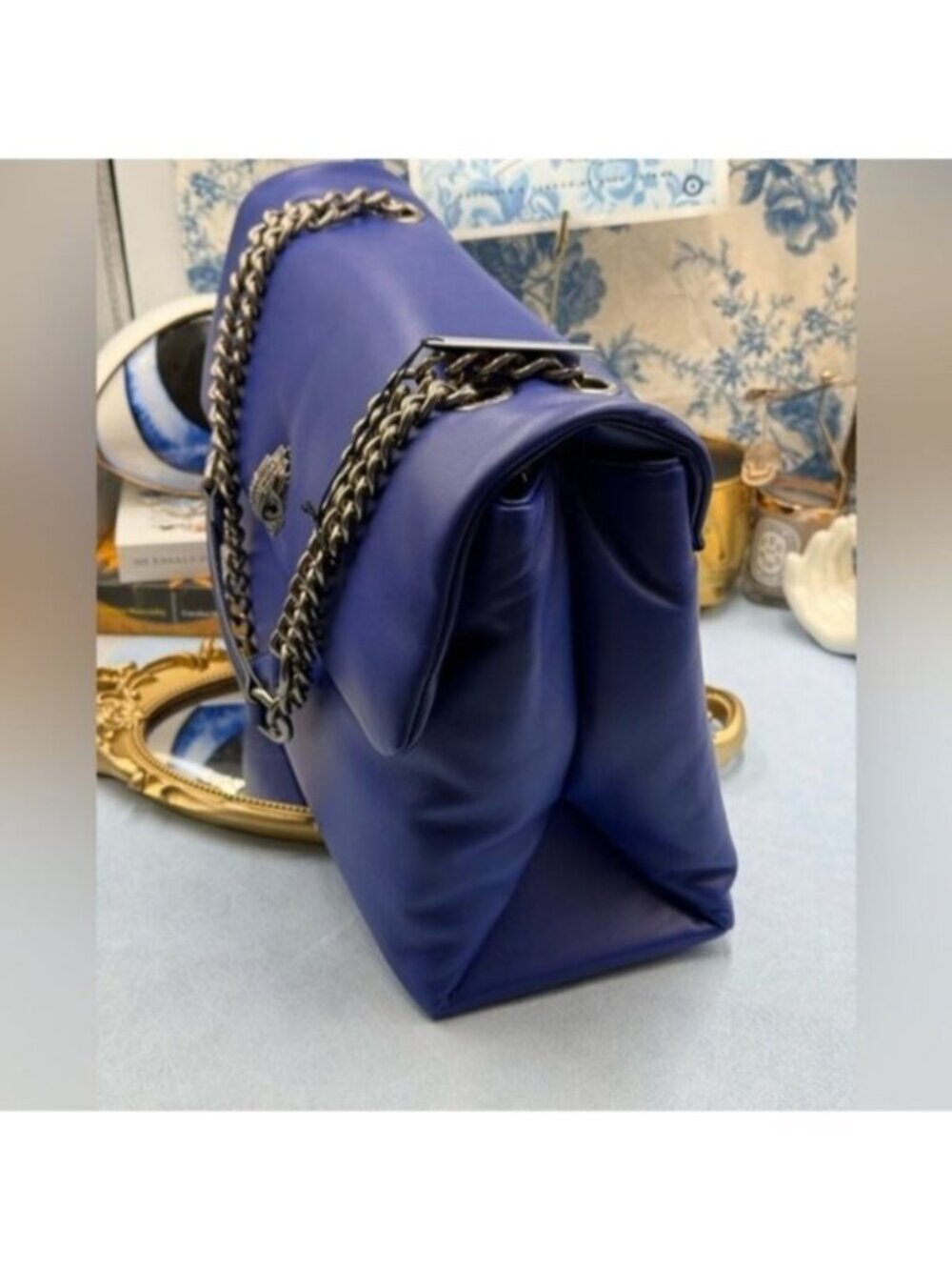 🆕 KURT GEIGER LONDON 🧿 NWT XXL Kew Leather Bag, Deep Blue - Picture 7 of 16